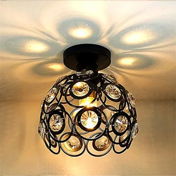 

Antique Black Metal Crystal Hollow Semi Flush Mount Ceiling Light E26 Bulb Socket 40W Painted Finish