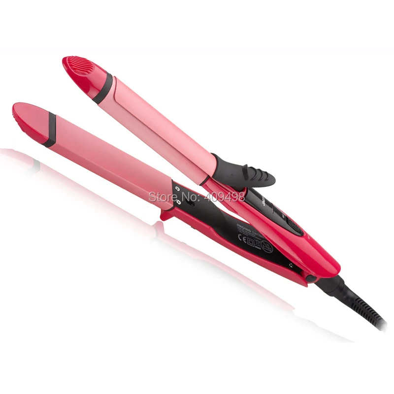 JD 791 PRO 2 in 1 hair straightener curling iron pink red purple 110V