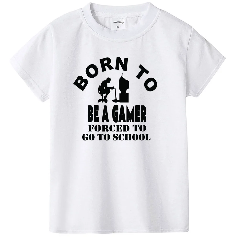 Детская футболка с надписью «Born To Be A Gamer» повседневные топы с короткими рукавами для мальчиков и девочек, детская забавная Белая Летняя футболка