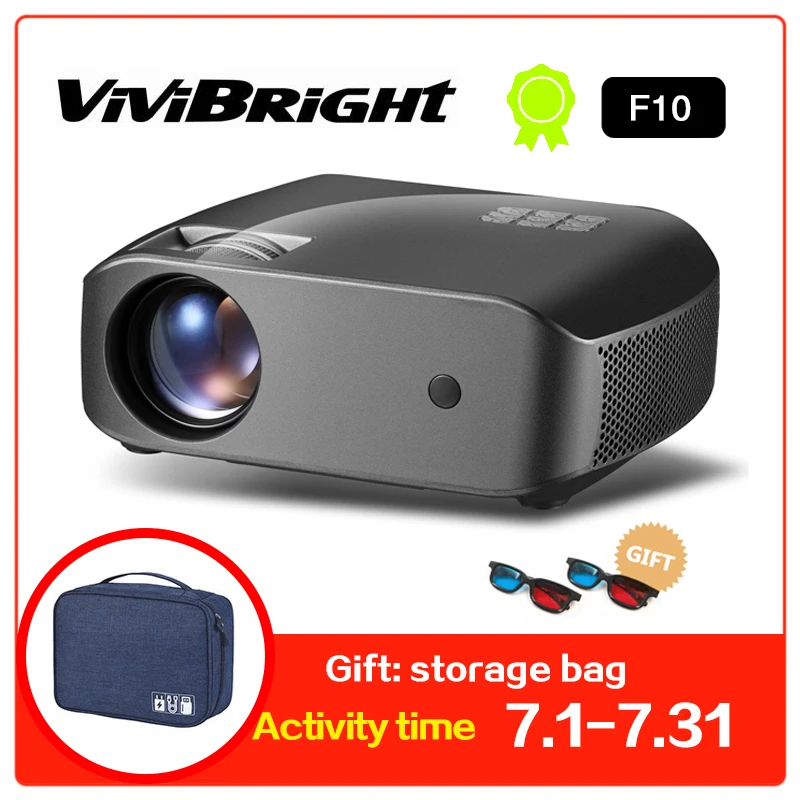 جهاز عرض صغير F10 ، 1280x720 p ، 2800 لومينز ، 3D HD فيديو متعاطي المخدرات ، جهاز عرض (بروجكتور) ليد للمنزل السينما. دعم 1080 p ، HD-IN