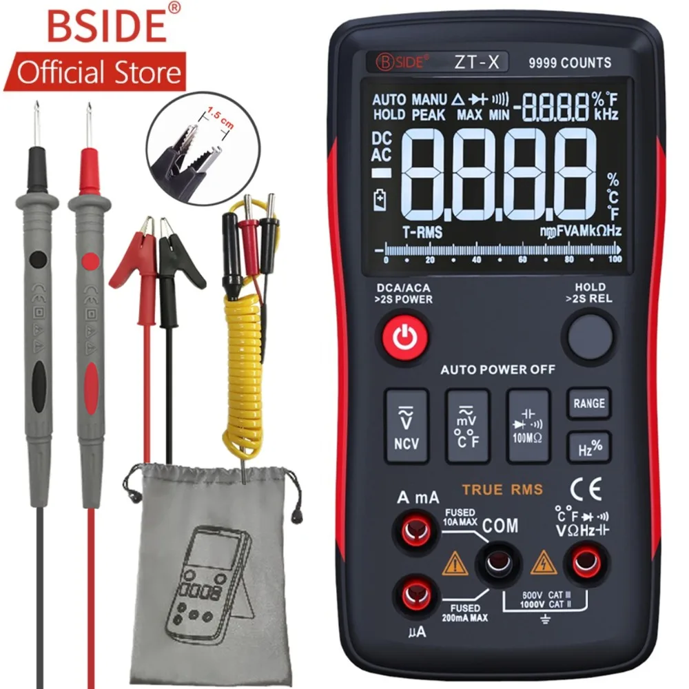 Najtaniej BSIDE ZT X true rms multimetr cyfrowy 3 Line potrójny wyświetlacz 9999 liczy AC napięcie prądu stałego temperatury miernik pojemności elektrycznej DMM