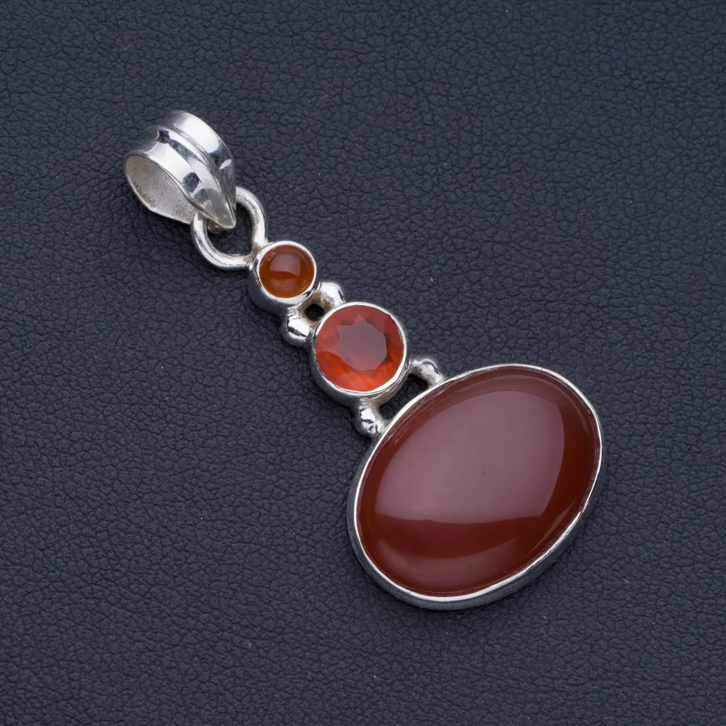 

Natural Carnelian Punk Style 925 Sterling Silver Pendant 1 1/2" P0741