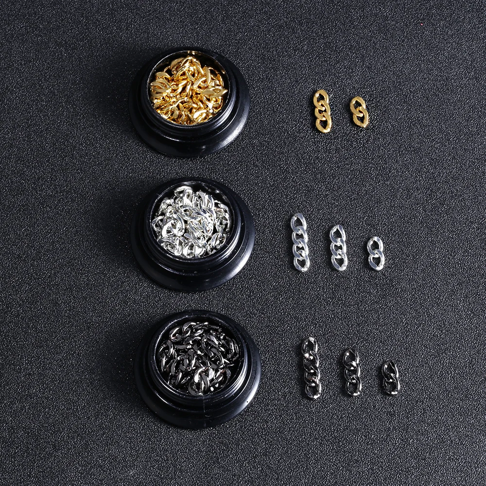 

20pcs Nail Art Decoration Chain Metal Gold/Silver/Black Hollow Punk DIY Design 3D Tips Manicure Tools Polish Jewelry Accessories