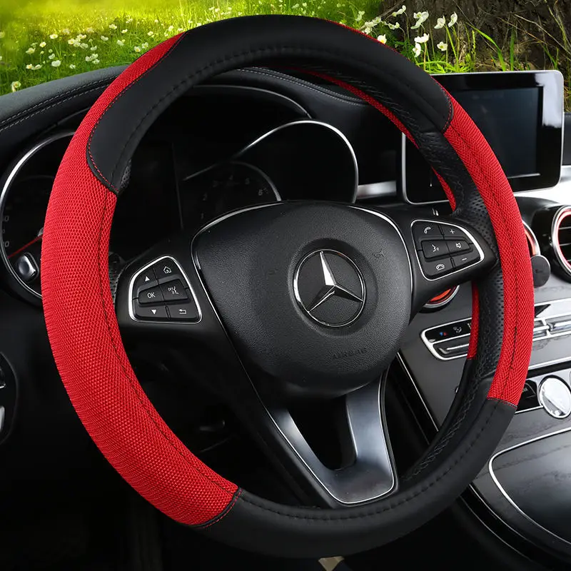 New Leather+Breathable fabric Steering Wheel Cover 38CM Car Modeling