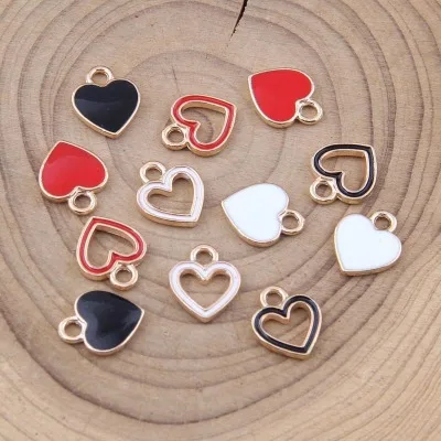 10pcs 12*10mm Golden metal enamel hollow heart charms Handmade Diy Bracelet pendants Alloy earring Jewelry making Accessories