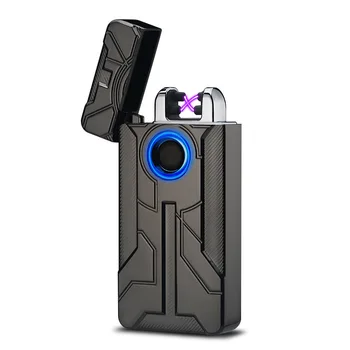 

New Iron Man Design Fingerprint Touch Switch USB Rechargeable Pulsed Arc Lighter Electric Plasma Cigarette Lighter Cigar