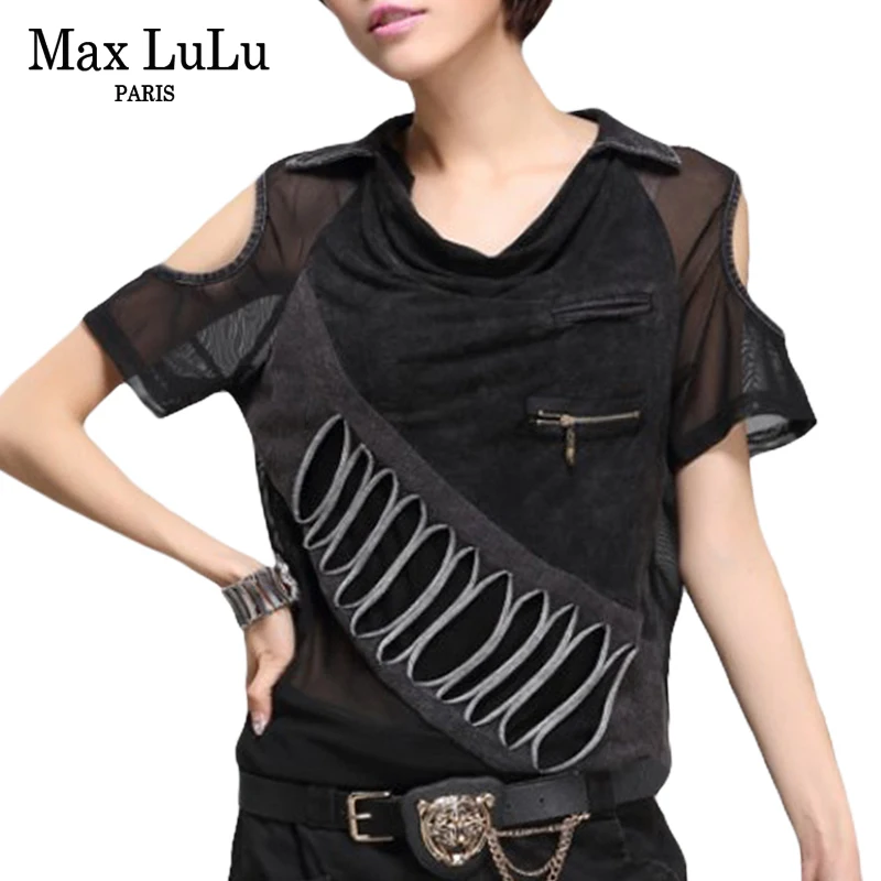 

Max LuLu Luxury Korean Vintage Girls Punk Tops Tee Shirts Womens V Neck Sexy Tshirt Vogue Denim Clothes Woman Lace Summer Tshirt
