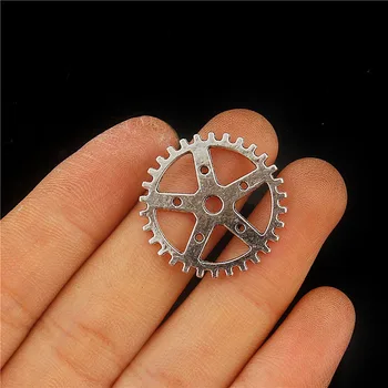 

50pcs/lot 25*25 mm Vintage Tibetan Silver Wheel Gear Spacer Beads Metal Charms For DIY Jewelry necklace bracelet kay ring Making