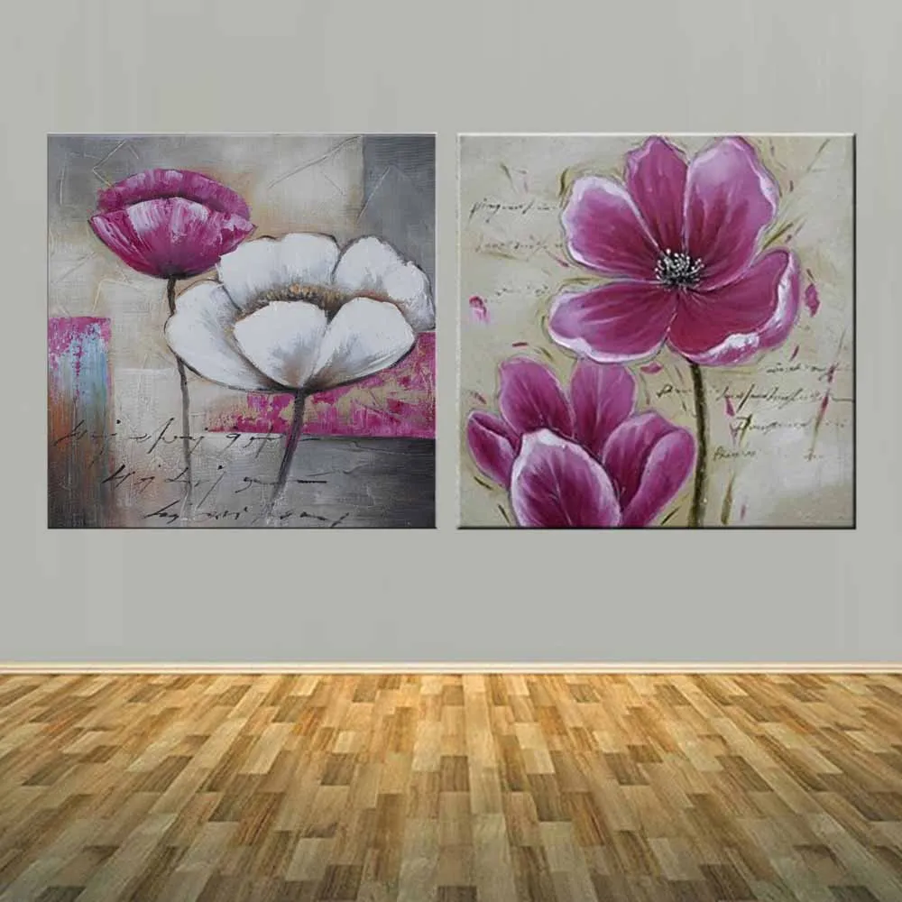 Ручная роспись, современная картина с двумя панелями, розовый цветок, картина маслом, абстрактный розовый цветок, художественная Настенная картина, декор для гостиной, дома, стены