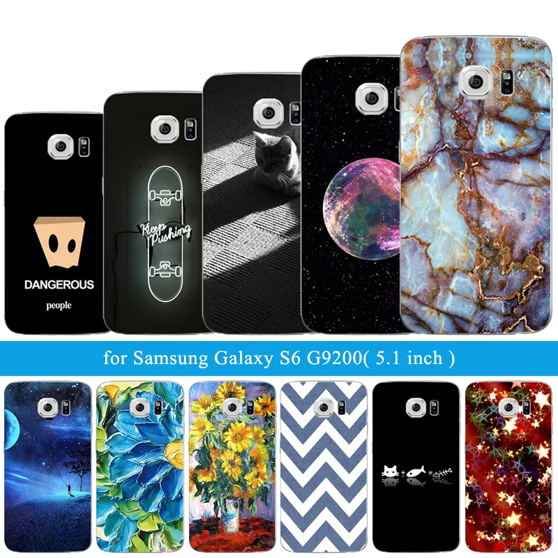 Ультратонкий Мягкий силиконовый черный чехол для Samsung Galaxy S6 s 6 с принтом