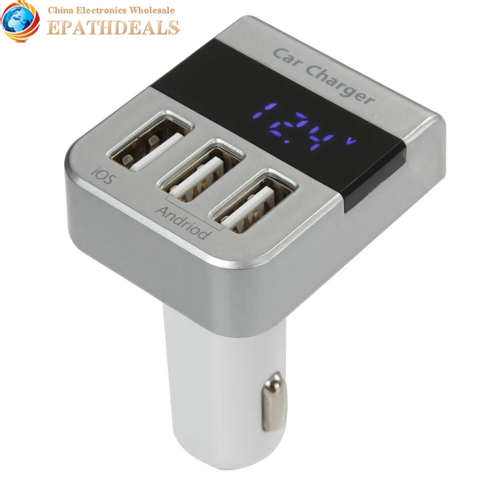 a7s Triple USB 3 Port Car Charger Adapter 3100mA Output Smart LED Digital Display Auto Cigarette Lighter Charger with Voltmeter