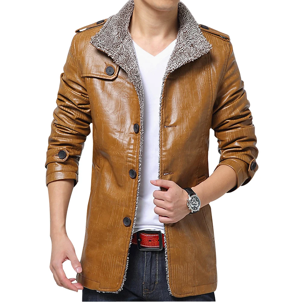 2017 Winter Men Jacket Faux Sheepskin Jakets Collar Men's Long Fleece ...