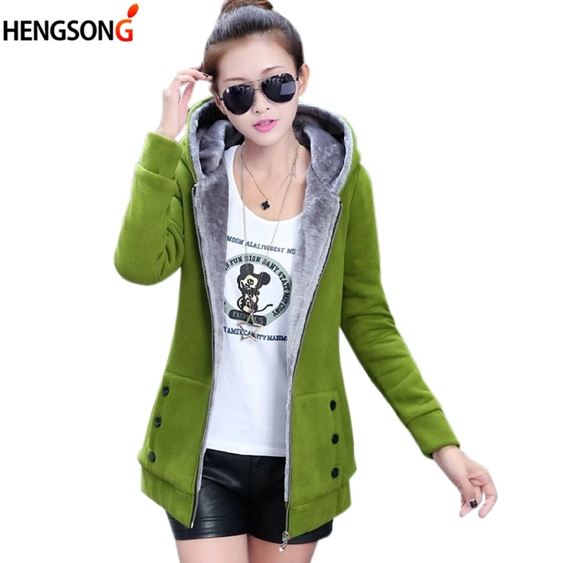 Hooded Women Fashion Thicken Green Warm Women Hoodies With Hat and ...