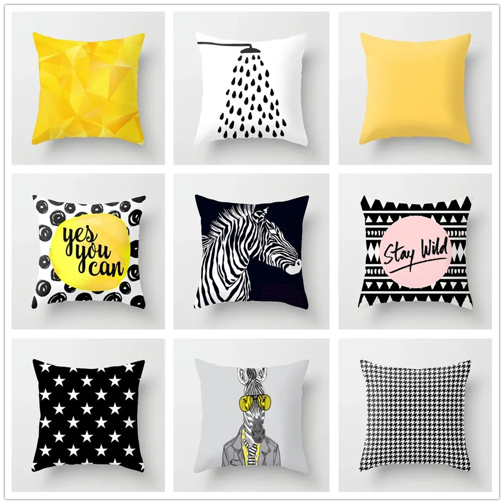 

Nordic Geometry Cushion Cover Abstract Yellow Pillowcase Black and White Zebra Decorative Polyester Covers for Sofa Home Decor