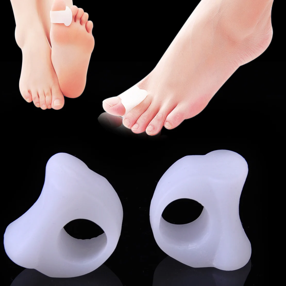 

2pcs Silicone Gel Foot Fingers Two Hole Toe Separator Thumb Valgus Protector Bunion Adjuster Hallux Valgus Guard Feet care