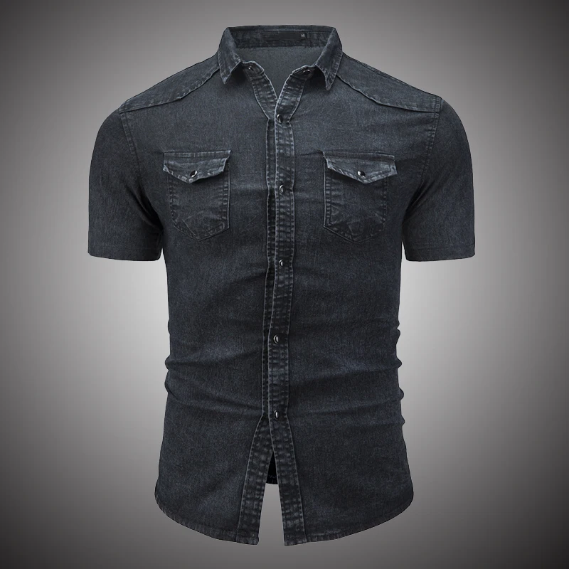 Denim Shirt Men Slim Fit Men Shirt Casual Short Sleeve Shirt #Y4 Denim Shirt Men Slim Fit Men Shirt Casual Short Sleeve Shirt #Y4