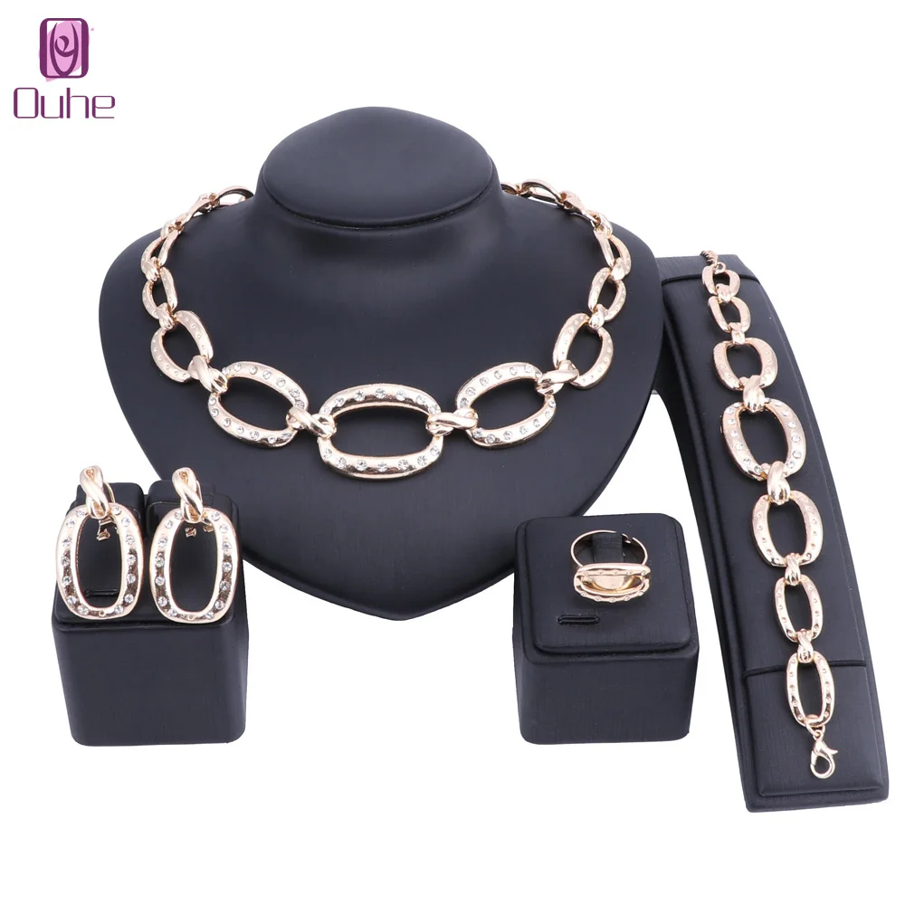 

OUHE Dubai Jewelry Sets Gold-Color Crystal Wedding Women Bridal Accessories Fashion Jewelry Sets for Dinner Party