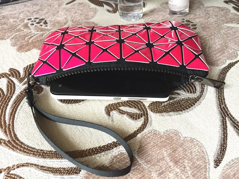 Deformable Women Geometry Quilted Plaid Mosaic Sequins Mirror Wallet Clutch Bag BaoBao Lattice Laser Foldable Cosmetic Bag (33)