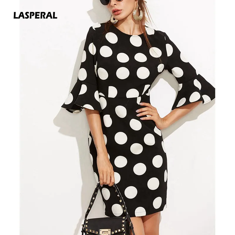LASPERAL 2017 Big Dots Print Flare Sleeve font b Elegant b font Vintage Women font b