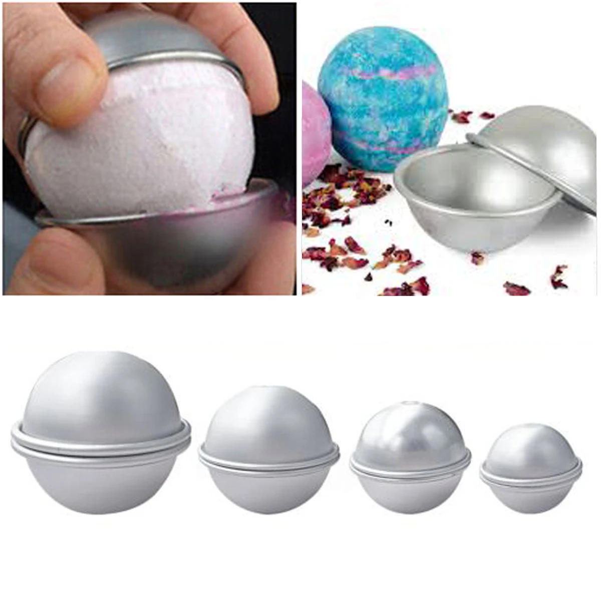JX-LCLYL 4 Set 4 Sizes New Aluminium Metal Bath Bomb Mold Fizzy Crafting DIY Mould Tool