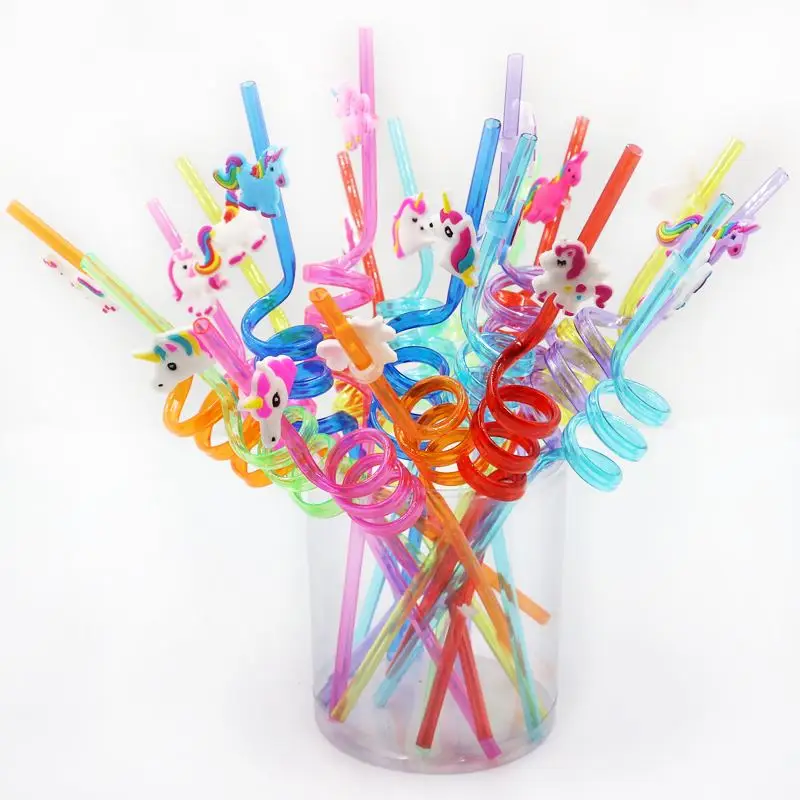 Family or Party Use Pack of 12 ULIFEMALL Reusable Drinking Straws Unicorn Dinosaur Cartoon Straws Colorful Curved Plastic Straws Dino Birthday Party Supplies Party Favors Decorations for Kids 