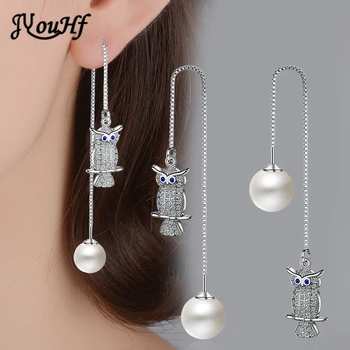

JYouHF Fashion Pearl Earrings for Women Exquisite Owl Animal with Cubic Zircon Long Chain Drop Earrings Jewelry Bijoux Femme