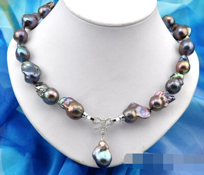 

0002987 baroque black keshi reborn pearl necklace pendant AAA