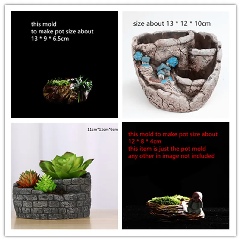 Stone Style Retro Creative Gardening Decoration Concrete pot making silicone molds Cement flowerpot vase mold