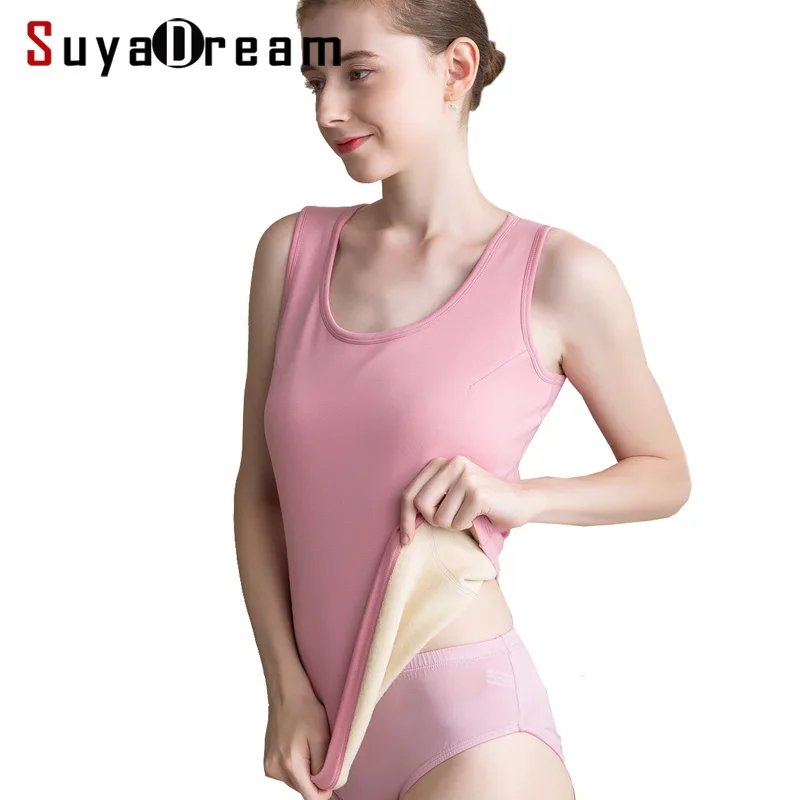 

Women Tanks 100% Natural Silk Fleece solid V neck Slim fit Vest Warm 2018 Fall Winter Bottoming shirt