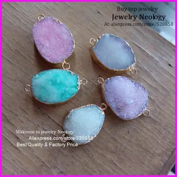 

Free ship 5pcs Nature stone connector Druzy stone,Freedom shape natural cornelian drusy stone bracelet connector