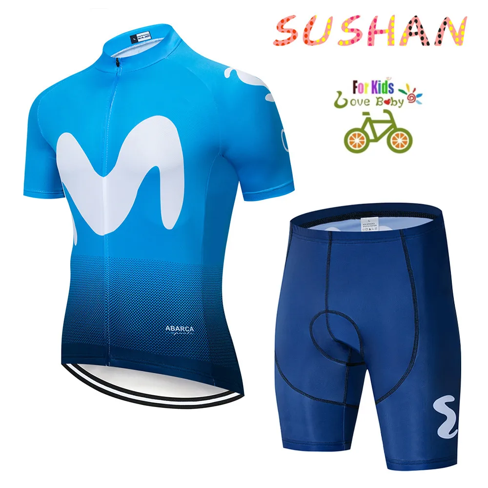 Movistar Pro Team Kids Korte mouwen Wielertrui Pak Ciclismo Fiets Pak MTB Fiets Джерси форма Fietsen Kleding - Цвет: Kids suit