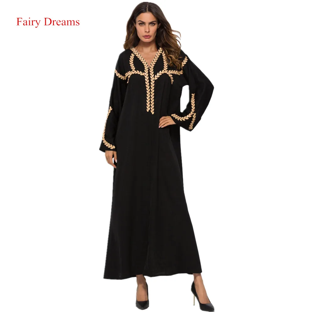 

Muslim Dress Women Black Abayas Kaftan Turkish Arab Dubai Islamic Long Dresses Appliques Fashion Clothes Ladies Arabic Robe 2018