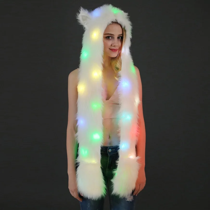Новый модный осветительный кожаный шарф на Хэллоуин Рождественский головной убор шарф Набор светодиодный LED шапка для животного
