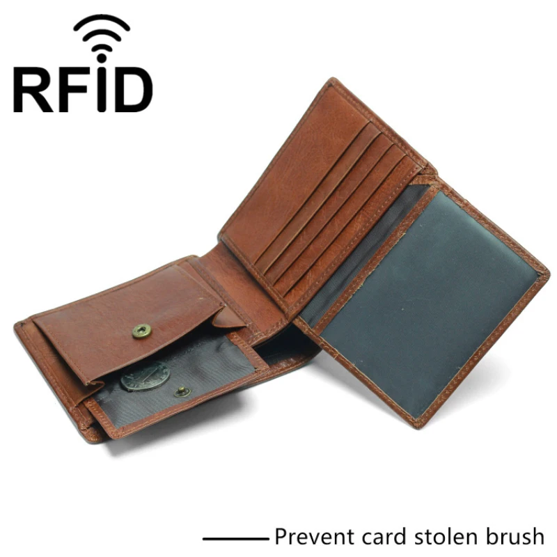 Натуральная кожа бумажник Для мужчин Rfid блокирование корова Винтаж Бизнес