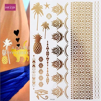 

Metallic Temporary Flash Tattoos Henna Body Jewellery Mandala Gold Silver Boho