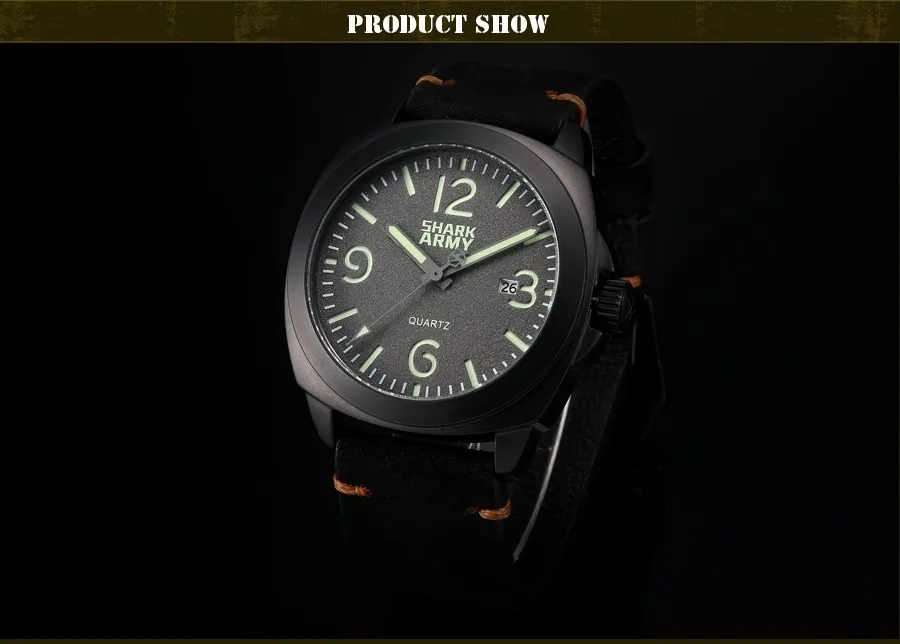 Акула армия Relogio Curren 100 м водостойкая светящаяся краска черный кожаный ремешок из нержавеющей стали военные кварцевые часы/SAW184