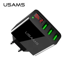 USAMS 1USB 2USB 3USB зарядное устройство для телефона с европейской вилкой светодиодный дисплей 3.4A Быстрая зарядка мобильное настенное зарядное устройство для iPhone iPad Samsung адаптер