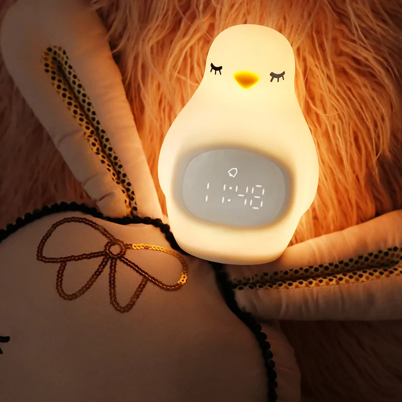 

Cute bean snooze alarm clock with sound control to wake up small night light creative bedside lamp with adjustable LED lamp