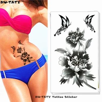 

Nu-TATY Black Rose butterfly Temporary Tattoo Body Art Arm Flash Tattoo Stickers 17*10cm Waterproof Fake Painless Tattoo