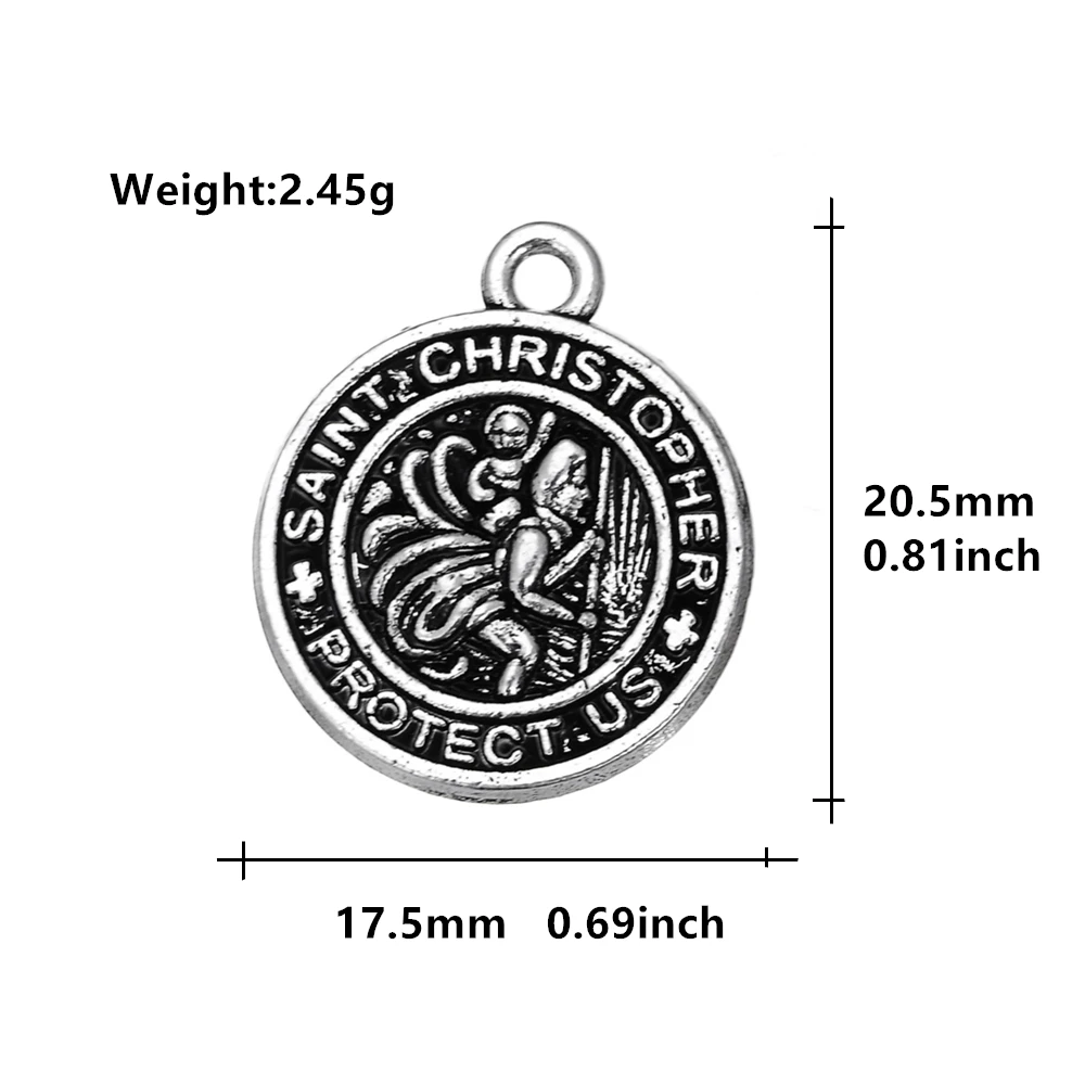 my shape 20pcs St Saint Christopher protect us gift religious charm Medal Cross Cristo Redentor Antique Pendants Fashion DIY