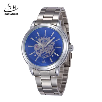 

2017 SHENHUA Popular Brand Men Watches Simple Automatic Mechanical Watch Skeleton White Dials Silver Case Stainless Steel Band
