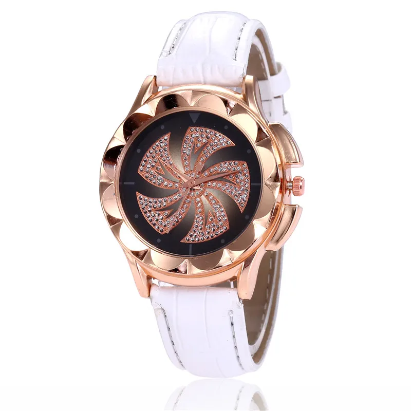Роскошные брендовые розовые женские золотые часы модные повседневные часы с кристаллами наручные часы из нержавеющей стали Кварцевые часы Женские часы Reloj Mujer - Цвет: White Leather