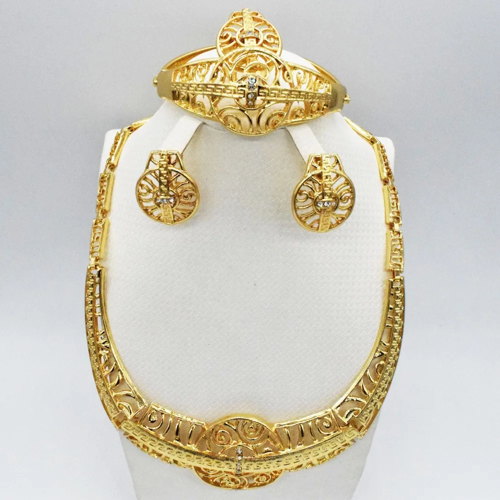 

2019 New Wholesale Gorgeous African Vintage Jewelry Sets Gold Color Necklace Set Wedding Fashion Dubai Jewelry for women