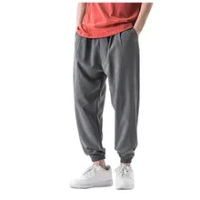 Мешковатые мужские брюки с несколькими карманами, повседневные брюки, мужские повседневные Модные свободные однотонные штаны в стиле хип-хоп из хлопка и льна