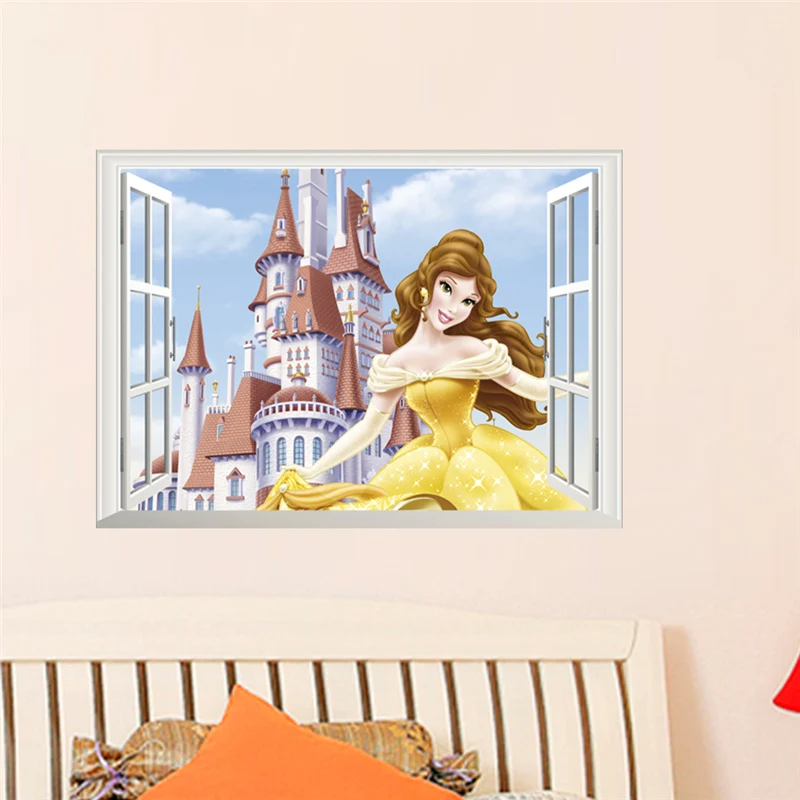Белоснежка, Золушка, Белль, Аврора, принцесса, 3d наклейки на стену для окна, детская комната, украшение для дома, мультфильм, Фреска, искусство, аниме, наклейка на стену - Цвет: D007-P