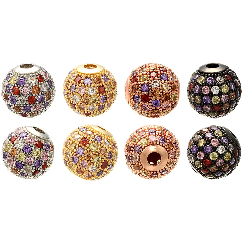 

ZHUKOU 6mm/8mm/10mm Mix color Brass Cubic Zirconia Round Spacer Beads for DIY Handmade Jewelry Accessories Findings Model: VZ200