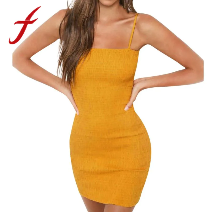 

Feitong Summer Sexy Dress Women Casual Sling Camisole Sleeveless Bodycon Holiday Party Sheath Mini Dress vestidos femininos 2019
