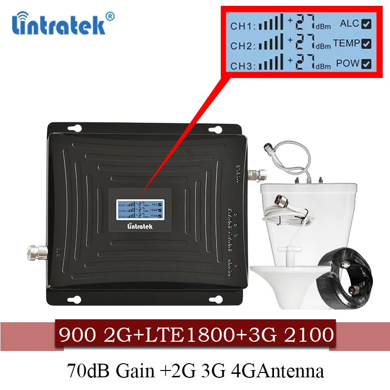 Усилитель сотового сигнала Lintratek 900 1800 2100 GSM трехдиапазонный усилитель
