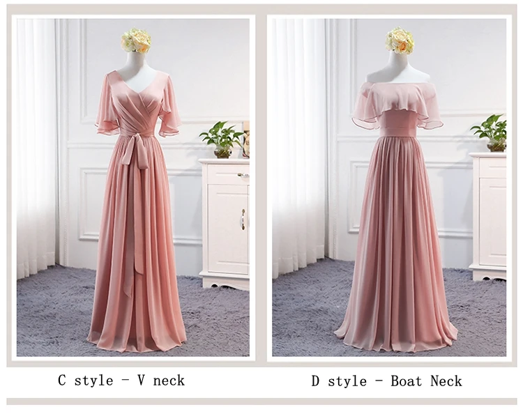 Vestidos de festa vestido longo para casamento новые шифоновые 6 стильные розовые платья серого цвета для подружек невесты Дешевые Свадебные платья для гостей