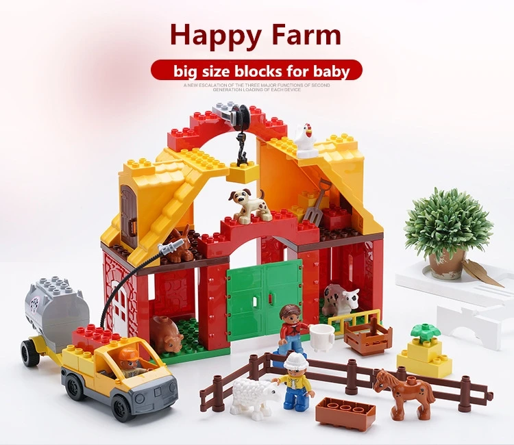 2 комплекта большой размер большие кирпичи Happy Farm Happy Zoo животные строительные блоки совместим с Duplo Фигурки игрушки для детей подарок